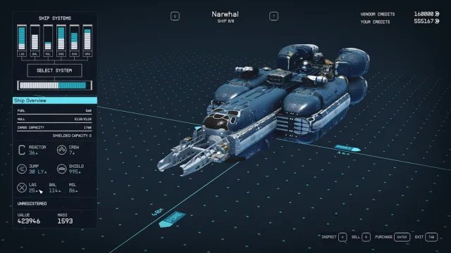 Où trouver le vaisseau spatial Narwhal de classe C dans le menu d'édition de Starfield
