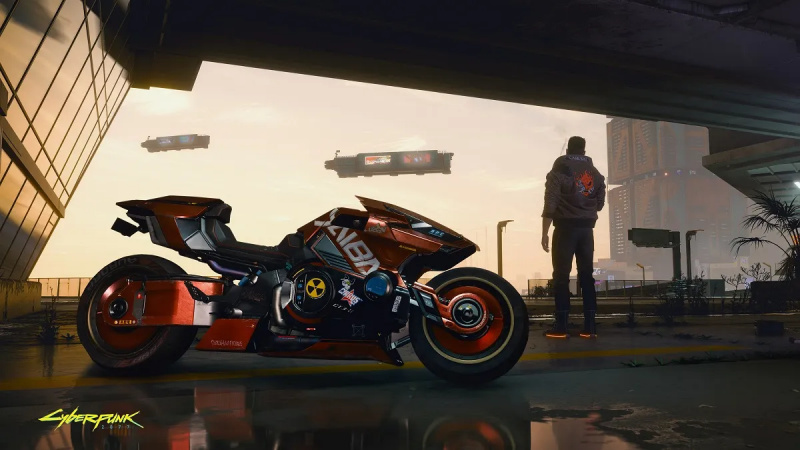 Cyberpunk 2077: ktoś odpoczywa obok słodkiego motocykla.